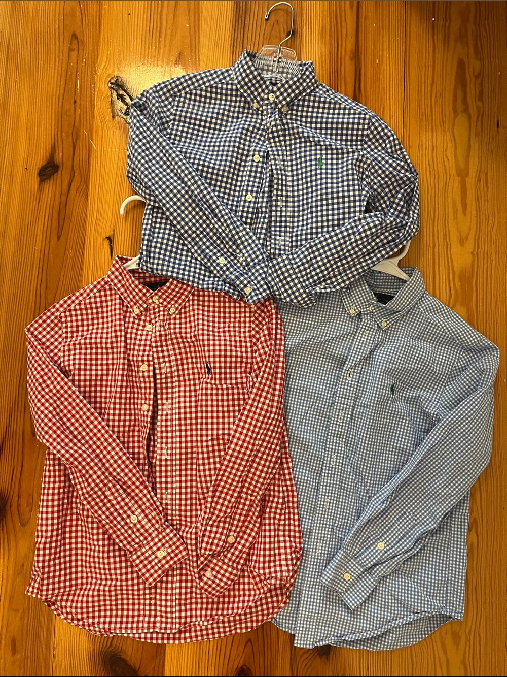 Ralph Lauren Gingham Button-Down Shirt Trio - Red, Navy, Light Blue